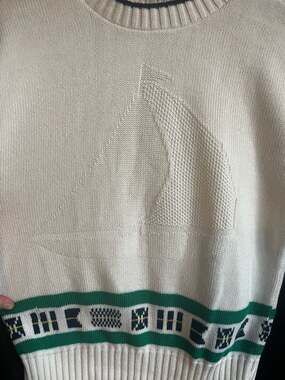 Vintage 80s Cristin Stevens Nautical Sailboat Knit Short Sleeve Sweater